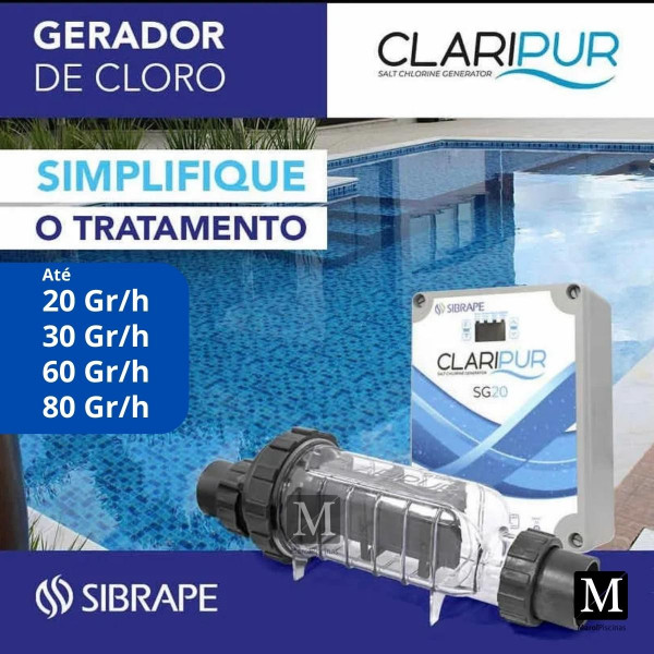 Gerador de Cloro p piscinas Sibrape SG 20 Gr/h CLARIPUR