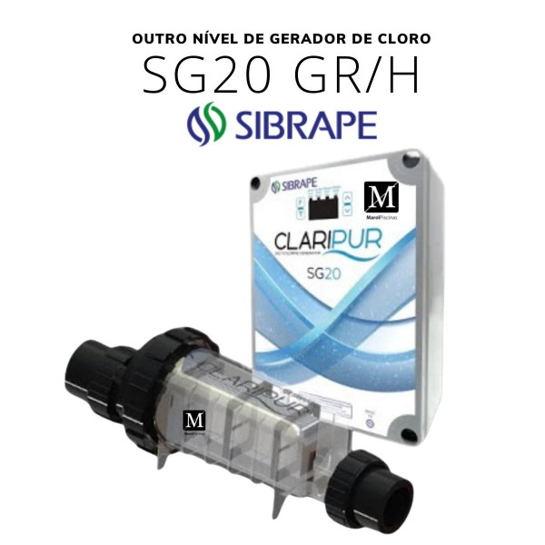 Gerador de Cloro p piscinas Sibrape SG 20 Gr/h CLARIPUR