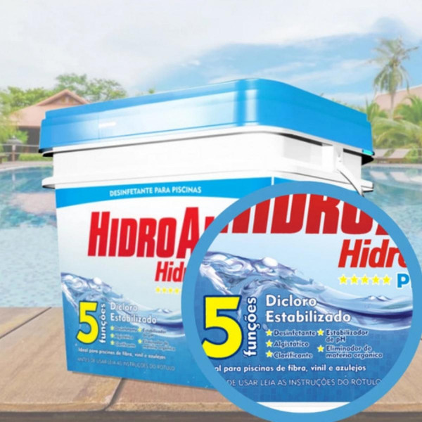 Cloro granulado Hidroall Penta 10kg c/ Clarificante Hidrofloc 1l