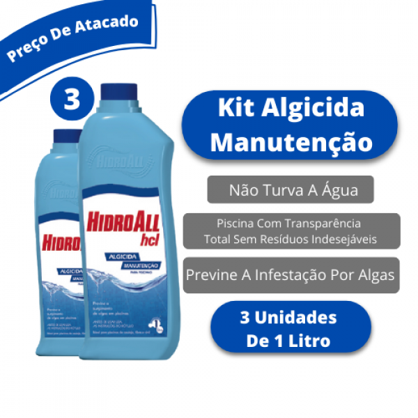 kit 3 und Algicida Manutenção HCL 1 Litro Hidroall