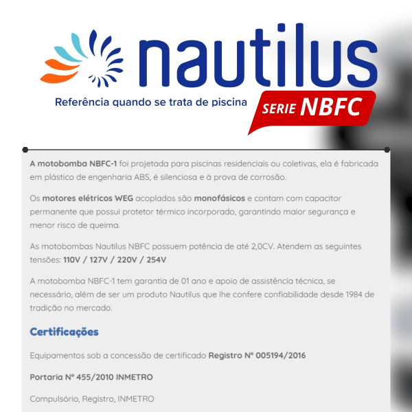 Bomba piscina Nautilus NBFC 1/4 cv Auto-escorvante