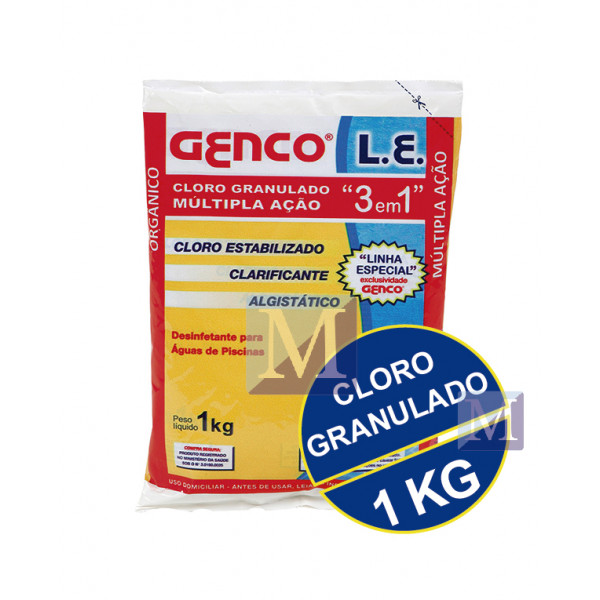 Cloro granulado L.E. 3 em 1 - 1,0 kg - Genco