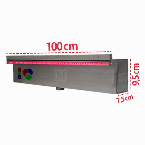 Cascata de Embutir p/ Piscina 100 cm Aço Inox 316 com Led RGB