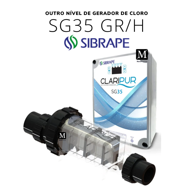 Gerador de Cloro p piscinas Sibrape SG 35 Gr/h CLARIPUR