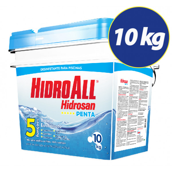 Kit Cloro granulado hidrosan penta 10kg + Clarificante Hidrofloc +Algicida Manutenção + fita teste