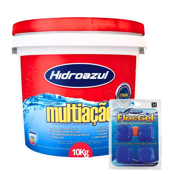 kit Cloro multiação 10kg + Clarificante FlocGel Hidroazul 4 unidades