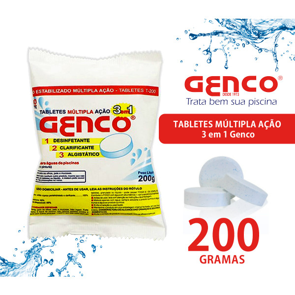 kit 06 unid cloro Pastilha para piscina Genco 3 EM 1 Multiação 200g