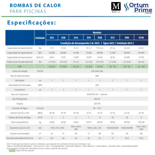 Trocador de calor Sibrape Inverter WIFI ORTUM PRIME S31 até 41m³