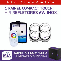 Kit 4 Leds Para Piscinas (6w RGB Inox 60mm Super) + Painel De Comando Compact Touch