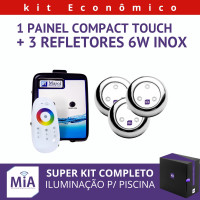 Kit 3 Leds Para Piscinas (6w RGB Inox 60mm Super) + Painel De Comando Compact Touch