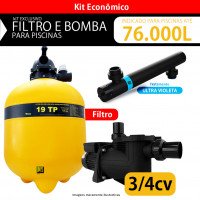 kit Filtro 19 TP JACUZZI E Bomba 3/4 cv e Ultra Violeta UV-C Completo para piscinas até 76.000 litros