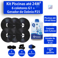 Kit Aquecimento Solar 6 placas + Ozonizador P25 Para Piscinas até 24.000 Litros