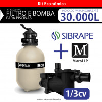 kit Filtro BR30 e Bomba para piscinas até 30.000 litros Sibrape + Marol LP