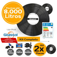 Kit Completo Aquecimento Solar Piscinas Até 8.000 Litros (2 Placas) Com CDT e Bomba 1/2 CV