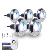 Kit 5 Led Tiny Slim Piscina Inox Rgb 10w + Controle Touch + Central 
